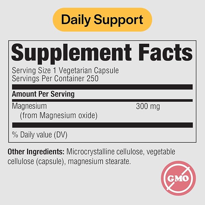 PureFormulas Magnesium Oxide 300 mg Supports Healthy Heart Function, Immune Support, Muscle Recovery, Leg Cramps, Relaxation, Non-GMO, 250 Vegetarian Capsules