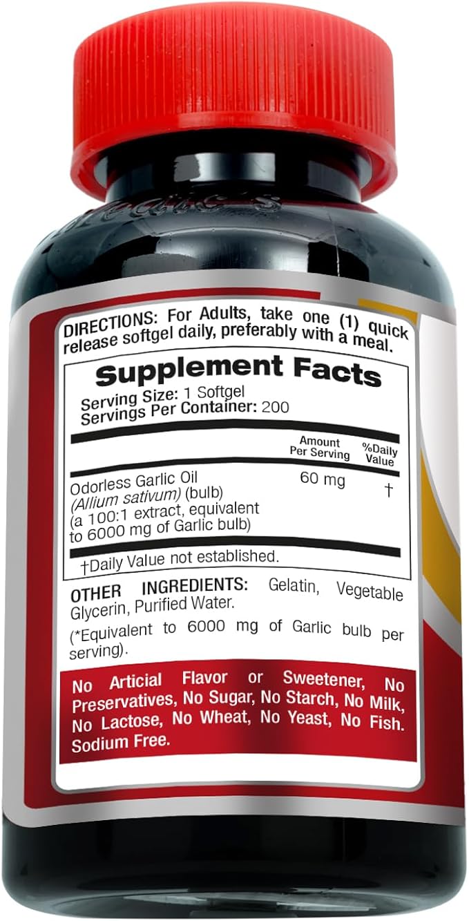 FITO MEDIC'S Lab | Garlic Supplements | Garlic Pills | 6000 mg Equivalent 200 Capsules | Odorless Garlic | Odorless Garlic Softgels | Ultra high Absorption