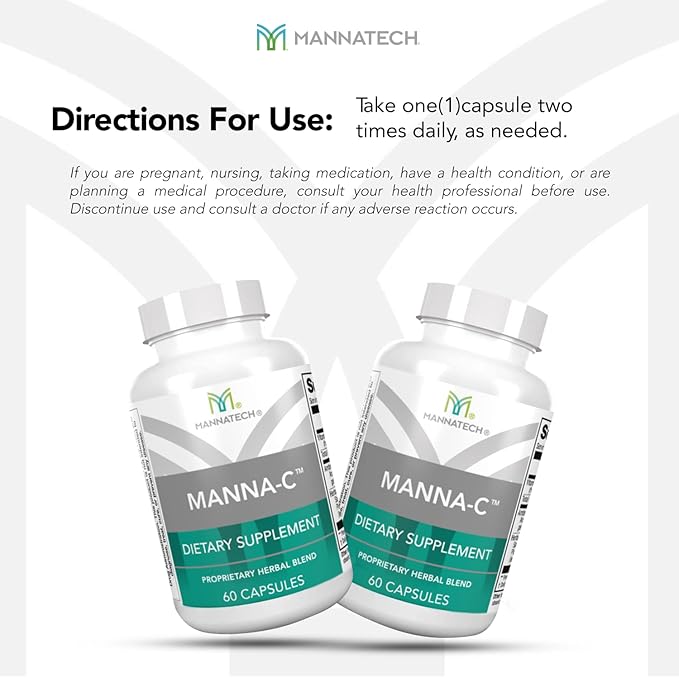 Nasal and Sinus Support with Immune Defense – Promotes Clear Breathing and Respiratory Health, Vitamin C & Glycans Blend for Daily Wellness – Manna-C 60 Capsules, Proprietary Plant-Based Formula