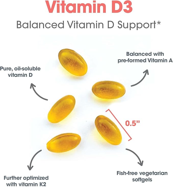 Allergy Research Group Vitamin D3 Complete - Vitamin D3 and K2 Supplement, Daily Balance, with Vitamin A, DeltaGold Tocotrienols, High Potency, Veggie Softgels - 60 Count