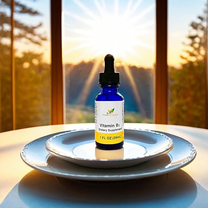 Liquid Vitamin B1 Drops - Daily Thiamine Supplement to Support Digestion, Nervous System, Heart Health, Stress Relief, Natural Energy Booster - 500% DV, 36 Servings per Bottle - 1 fl. oz.