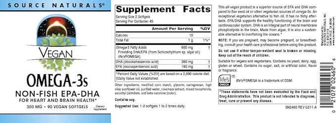 Source Naturals Vegan Omega 3s Epa-Dha* 300mg - 90 Softfgels
