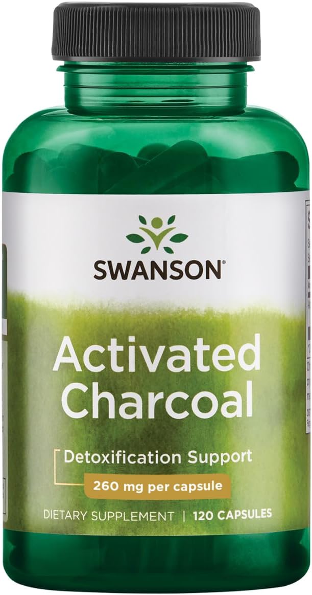 Swanson Activated Charcoal - Natural Supplement Supporting Healthy Absorption - Helps w/Bloating & Maintaining Bowel Regularity - (120 Capsules, 520mg per Serving)