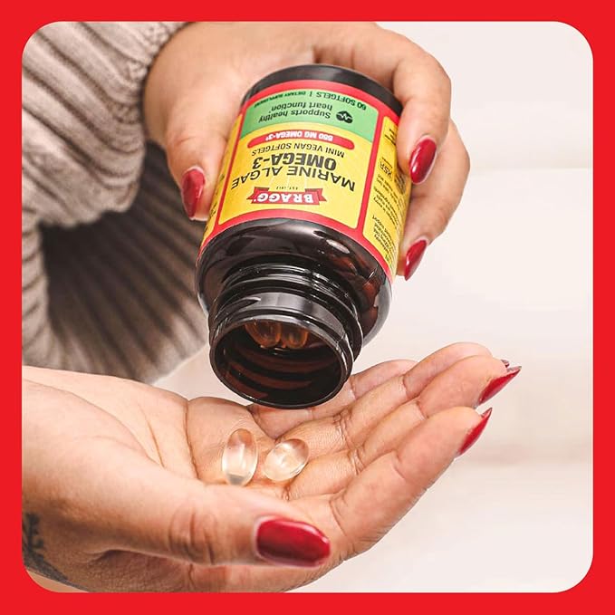 BRAGG Omega-3 Supplement Capsules with DHA and EPA - 90 Vegan Softgels - Sustainably-Sourced Marine Algae - Helps Reduce Inflammation - Supports Eye and Brain Health