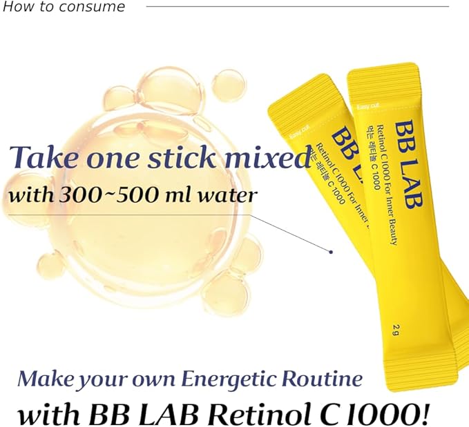 BB LAB Retinol C 1000, Powder Blend with Vitamin C, Retinol, Vitamin E, B5 & Zinc for Radiant Skin, Korea Inner Beauty Supplement for Healthy-Looking Skin