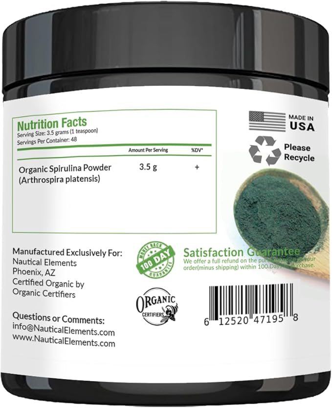 Premium USDA Organic Spirulina Powder - Organic Spirulina of Blue Green Algae from California & Hawaii – 100% Vegetarian & Vegan, Non-GMO, Non-Irradiated – The Best Green Superfood for Smoothies!