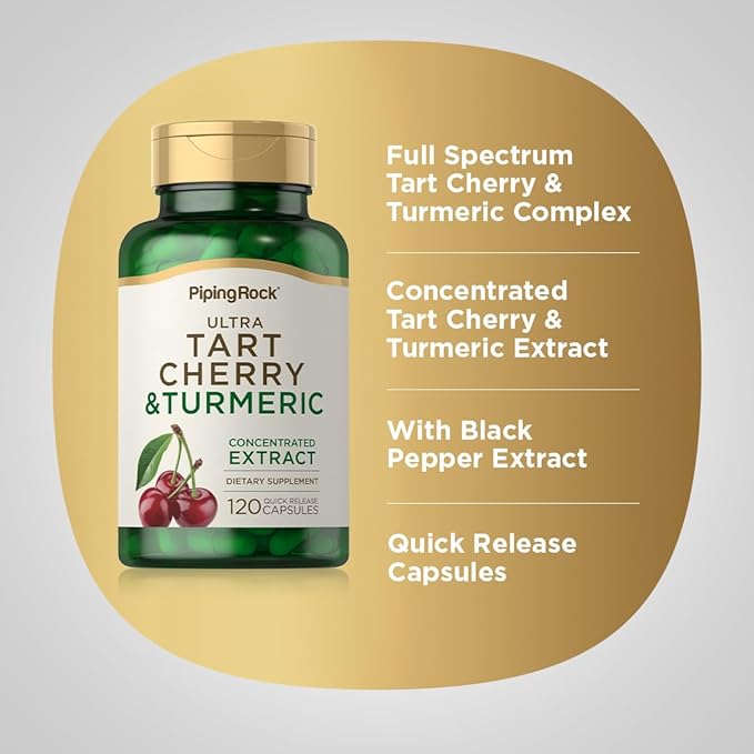 Piping Rock Turmeric and Tart Cherry Capsules | 120 Count | with Black Pepper Extract | Vegetarian, Non-GMO, Gluten Free Supplement