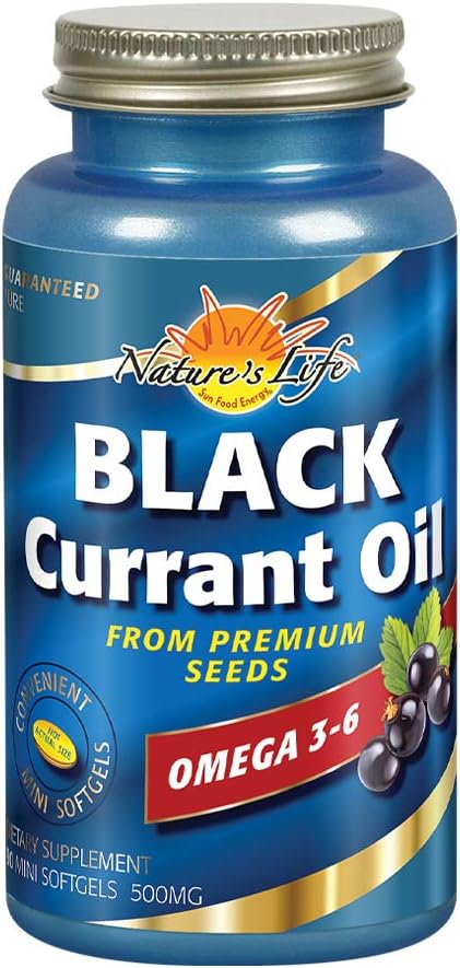 Nature's Life Black Currant Oil Minis 500 mg | with Omega 3-6 for Skin, Hair, Heart and Joint Health | 90ct