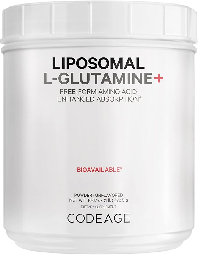Codeage Liposomal L-Glutamine Powder - High-Potency L-Glutamine 5,000 mg per Serving - 3-Month Supply - Liposomal Delivery, Free-Form Amino Acid, Unflavored Glutamine - Non-GMO Gluten-Free - 16.67 oz