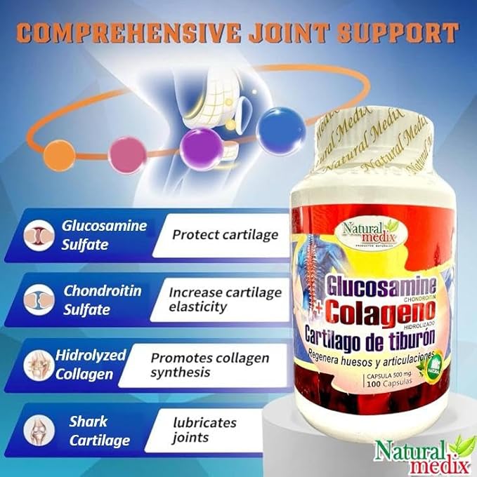 GLUCOSAMINE CHONDROITIN + HYDROLYZED Collagen + Shark Cartilage - Premium Joint Support - Advanced Joint Health Formula 100% Peruvian Supplement