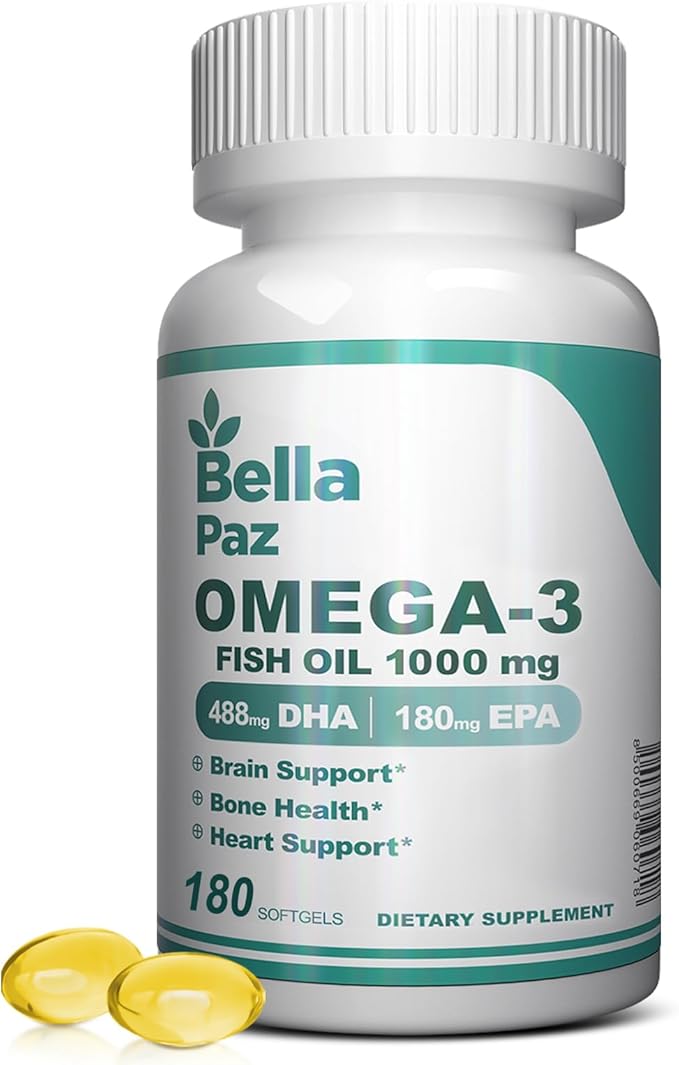 Omega 3 FishOil Supplements - 1000mg Fish Oil 788 mg Omega-3 Fatty Acid Burpless, 488 DHA & 180 EPA for Muscle Bone Heart Brain Support and Health, Supplements for Men and Women, 180 Softgels
