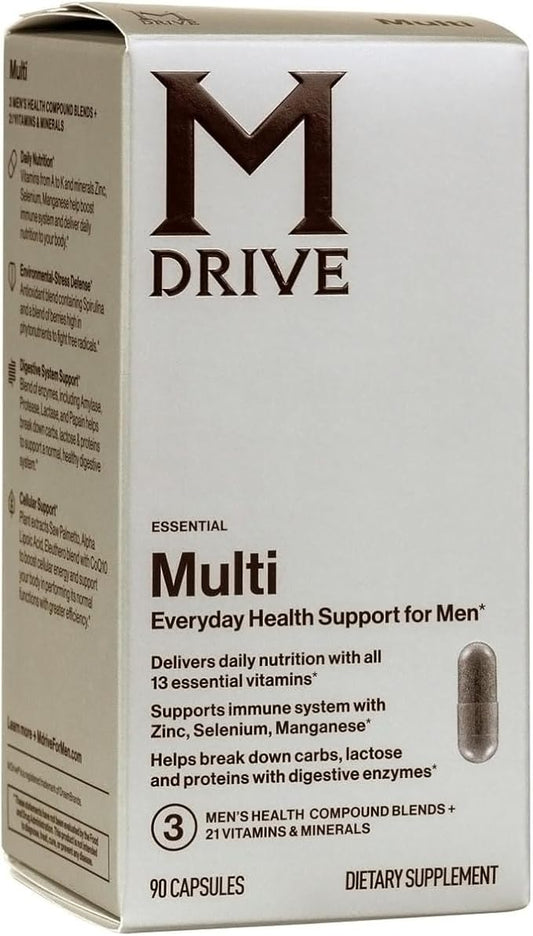 Mdrive Multivitamin for Men, Daily Multivitamin - Immune Health Support from Zinc, Selenium, Manganese & Vitamin D, Enzymes for Digestive Support, CoQ10 for Energy and Vitamin K2, 90 Capsules