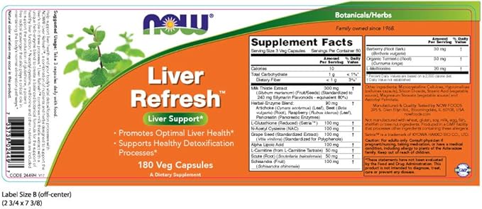 NOW Foods Liver Refresh Veg Capsules,180 Capsules (Pack of 2)