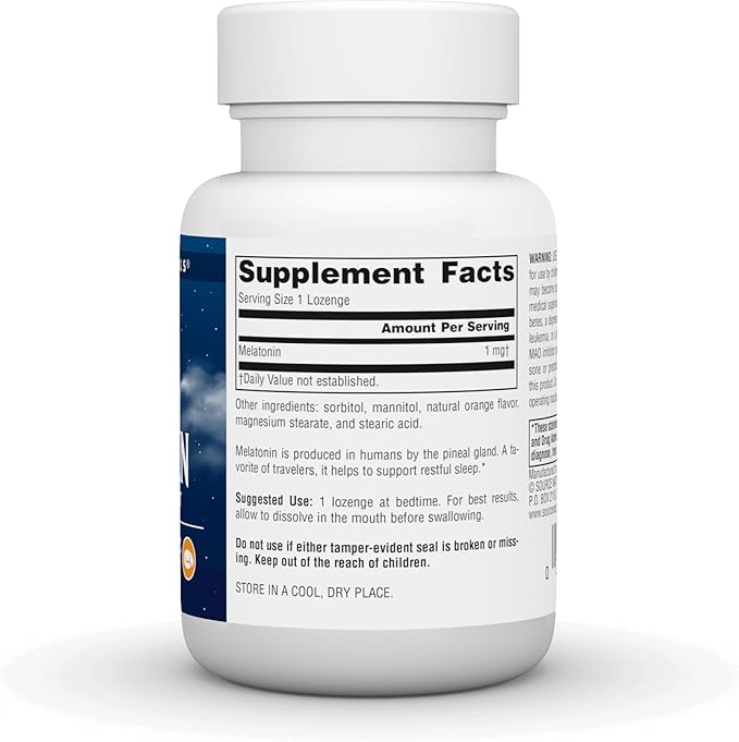 Source Naturals Sleep Science Melatonin, Non GMO Project Verified Melatonin Dietary Supplement, 1mg 100 Orange Flavored Lozenges