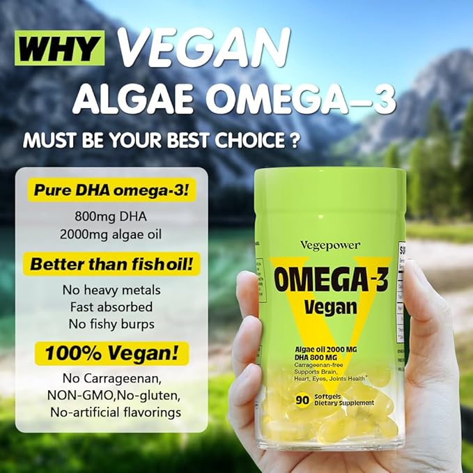Vegan Omega-3 DHA Supplements - Premium Fish Oil Alternative from Algae Oil | 90 Carrageenan Free Softgels | Plant Based Algal DHA Essential Fatty Acids, Non-GMO (Algae, 90 Count (Pack of 2))