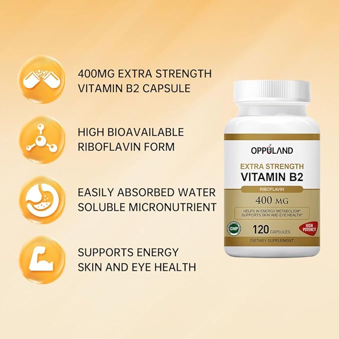 Riboflavin Vitamin B2 Supplement - B-2 Vitamin - Boosts Energy Metabolism & Cellular Function - Daily Nutritional Supplements for Men & Women - 400 mg Capsules - 120 Counts