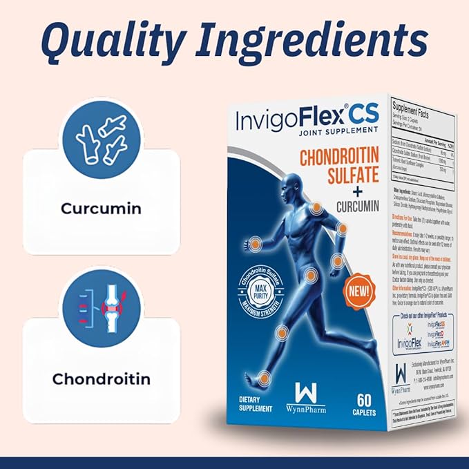 INVIGOFLEX® CS - Chondroitin Sulfate with Turmeric Curcumin Non GMO for Knee, Hand, Back & Hip Premium Joint Supplement