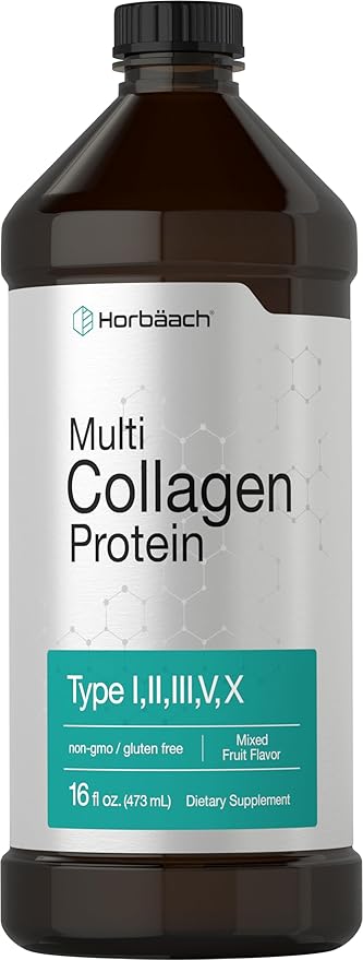 Horbaach Multi Collagen Protein 16 fl oz | Fruit Flavor | Liquid Collagen Peptides | Type I, II, III, V, X | Non-GMO, Gluten Free Supplement