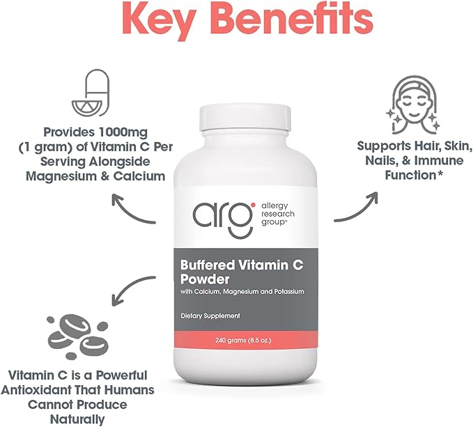 Allergy Research Group - Buffered Vitamin C Powder - Antioxidant, Immune, Calcium/Mag/K - 240 g (8.5 oz)