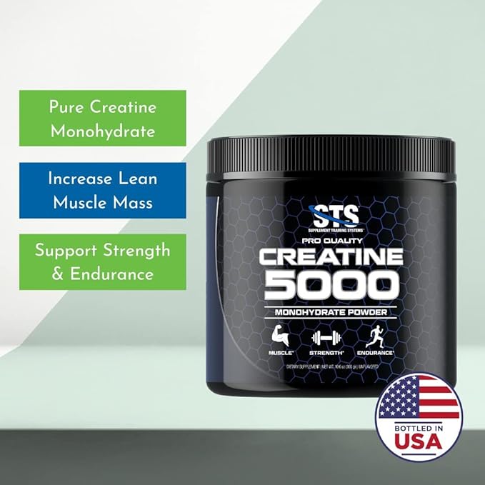 STS Creatine 300 Grams - 100% Pure Raw Creatine Monohydrate Powder, Pre-Workout, Post-Workout, Build Muscle and Stamina - 60 Servings - with Scoop