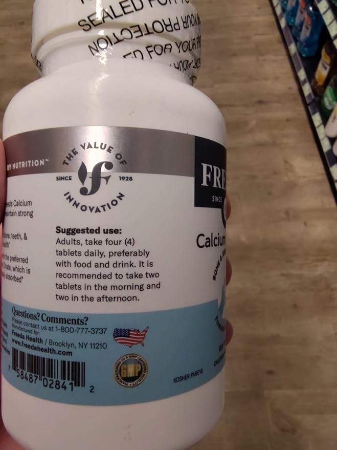 Freeda Calcium Citrate – Kosher Vegan Bone Strength Supplement – Supports Bone Density & Muscle Function – Calcium 1000mg per Serving – No Added Vitamin D – (100 Tablets)