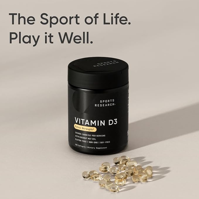 Sports Research Vitamin D3 5000iu (125mcg) with Coconut Oil ~ High Potency Vitamin D for Immune & Bone Support ~ Non-GMO Verified, Gluten & Soy Free (360 Mini-Liquid Softgels)