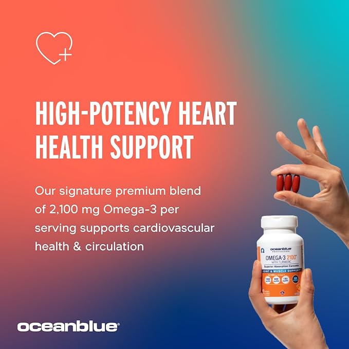 Oceanblue Professional Omega-3 2100 with Turmeric - 60 Count - Triple Strength Burpless Fish Oil for Heart Health, Joint Support Supplement - 20 Servings