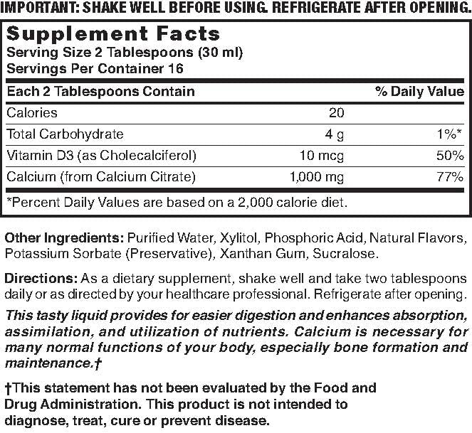 Liquid Calcium Citrate 1000mg with D3 16 fl oz Liquid Blueberry