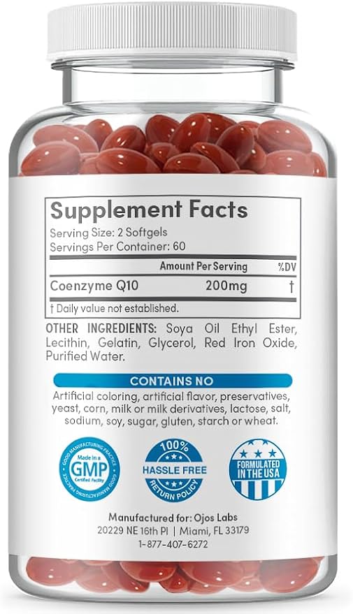 CoQ10 200mg - Coenzyme Q10 Dietary Supplement, Easy-to-Swallow 120 Softgels