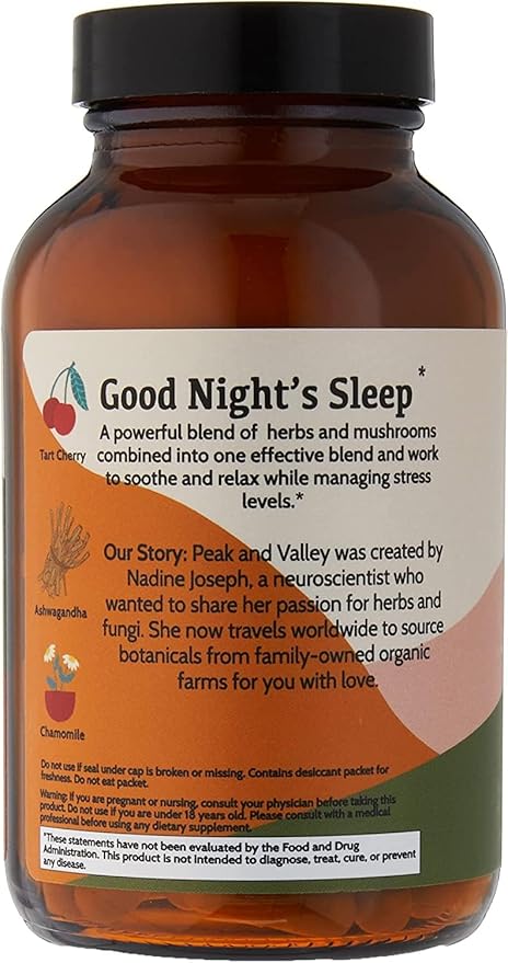 Peak + Valley Natural Sleep Aid for Adults - 60 Capsules for Deep Sleep - 3 mg Melatonin, L Theanine, Chamomile, Ashwagandha - Natural Herbal Sleeping Pills - Extra Strength Calming Sleep Aid
