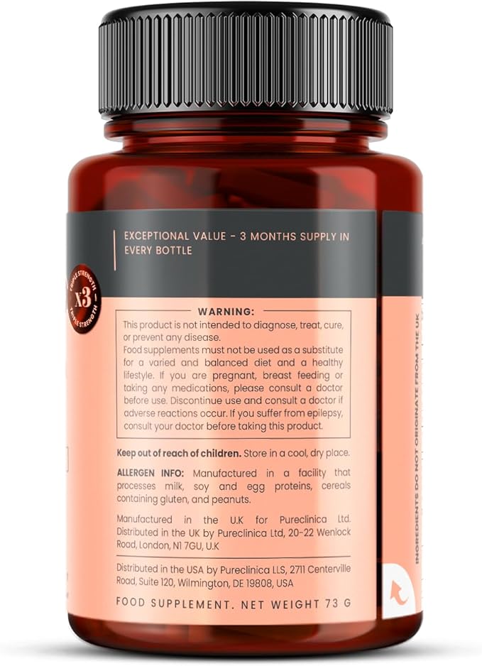 pureclinica High Potency Saw Palmetto x 90 Tablets - 160mg of 20:1 Saw Palmetto Extract per Tablet - Equivalent to 3200mg - 3 Months Supply - 95% Fatty Acids