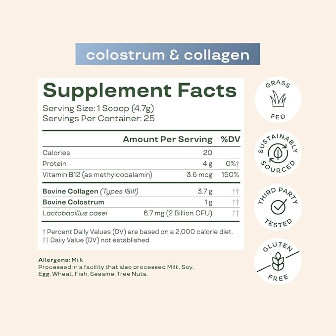 Bloom Nutrition Bovine Colostrum Powder for Gut Health, Immune Support, Hair Growth & Beauty Supplement, Gluten Free, Sugar Free | Unflavored, 25 Servings