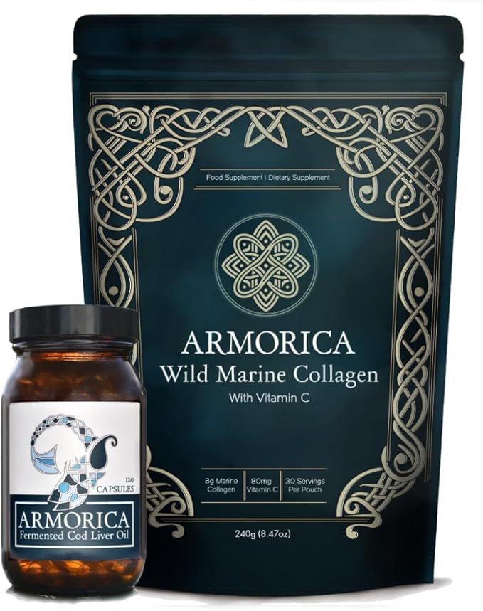 Fermented Cod Liver Oil & Wild Marine Collagen Powder - Natural Source of Omega-3's, Fat Soluble Vitamins, and Collagen Peptides.