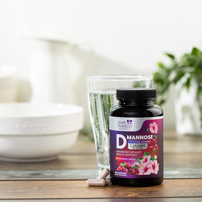 D-Mannose with Cranberry, Hibiscus & Dandelion 1350mg Advanced Formula – Urinary Tract Support Supplement for Women & Men – Flush & Cleanse Impurities – Non-GMO, Vegan for Women & Men – 120 Capsules