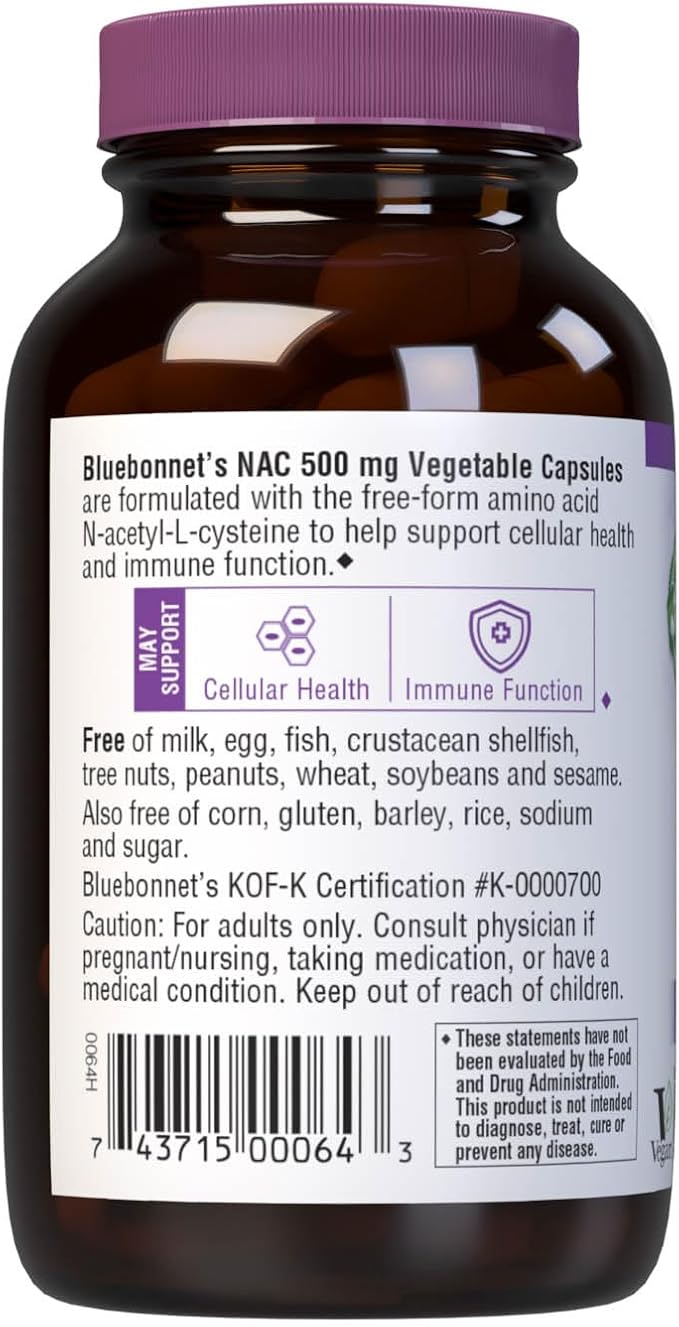 Bluebonnet NAC 500 mg Vitamin Capsules, 60 Count
