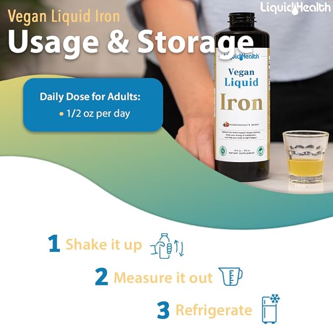 LIQUIDHEALTH Vegan Liquid Iron Supplement with SunActive & Ferrochel Fe - Natural Energy, Immune System & Metabolic Support, Increase Mental Clarity, Prenatal/Postnatal - USA Made, Non-GMO (2 Pack)