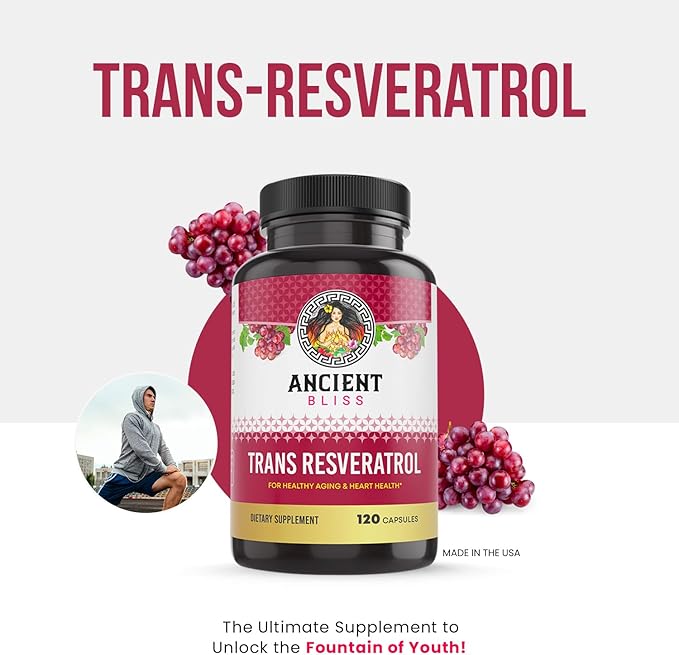 Ancient Bliss Resveratrol Powerful Antioxidant Supplement with Green Tea, Grape Seed Extract for Healthy Aging for Men & Women