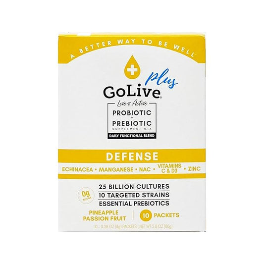 GoLive Immune Defense – Sugar-Free Synbiotic Powder with Prebiotics & Probiotics – 25 Billion CFUs, 10 Clinical Strains – Supports Digestion, Metabolism & Immunity – 10 Servings