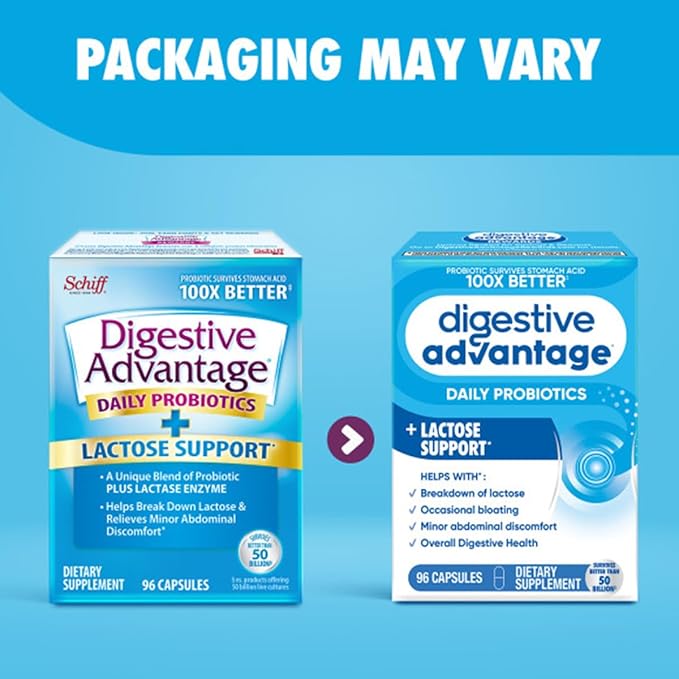 Digestive Advantage Lactose Defense Enzymes + Probiotics for Women & Men Occasional Bloating, Lactose Breakdown, Minor Abdominal Discomfort, Immune Support, 96 Count Capsules (2 Pack)