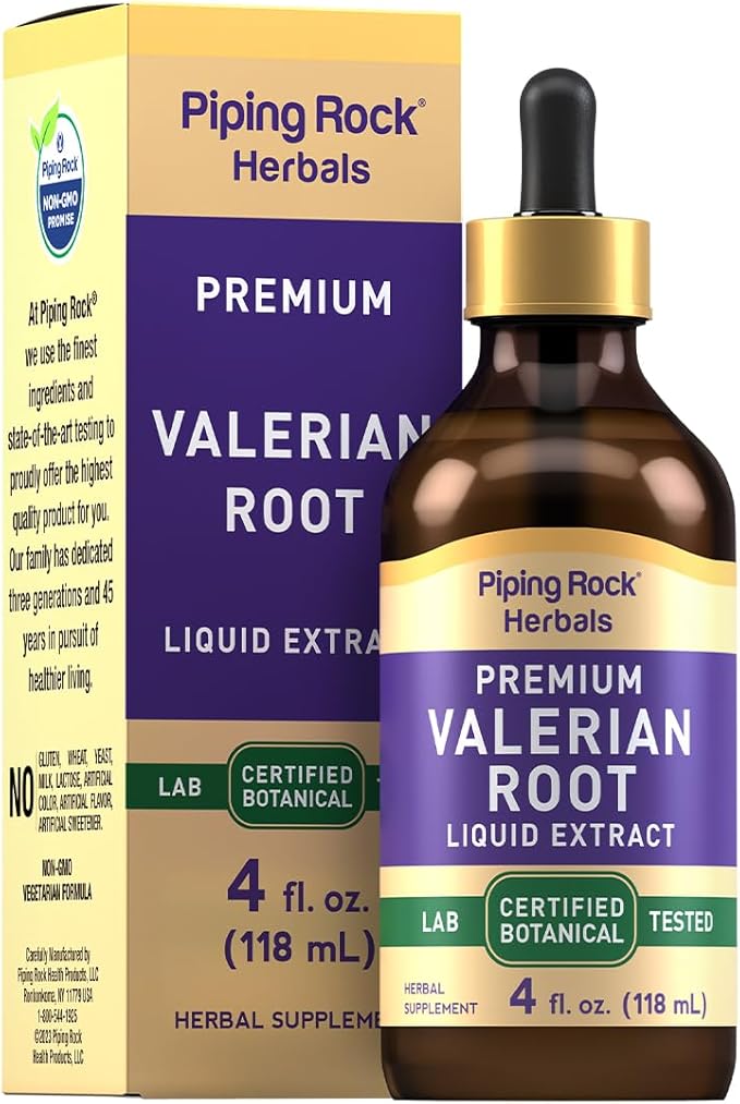 Piping Rock Valerian Root Extract Liquid Drops | 4 Fl Oz | Premium Herb Supplement Tincture | Vegetarian, Alcohol Free | Non-GMO, Gluten Free