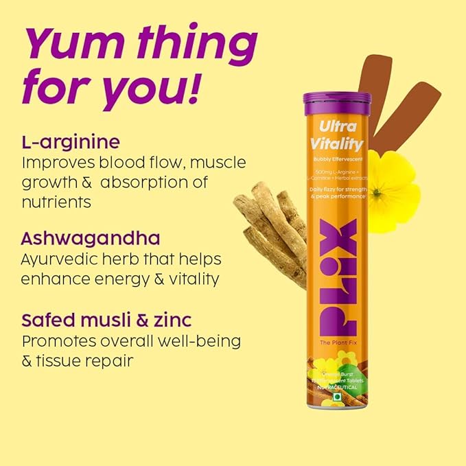 Sheltr Ultra Vitality Effervescent for Stamina, Performance & Strength | with L-Arginine, Ashwagandha, Safed Musli and Zinc | for Men | 15 Tablets, Pack of 1 (Orange Burst)