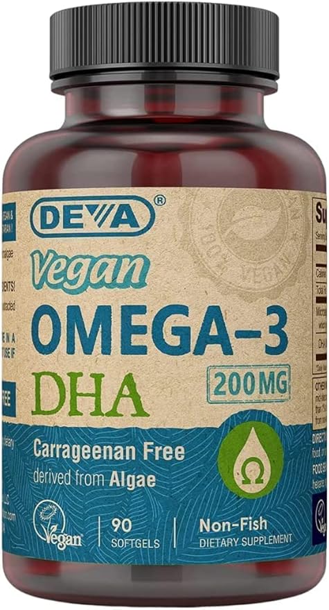 DEVA Vegan Omega-3 DHA Supplement - Once-Per-Day Softgels 200 MG - Carrageenan Free - Gelatin Free - Non-Fish - Algae Oil Omega-3 Fatty Acids - 90 Softgels (Pack of 2)