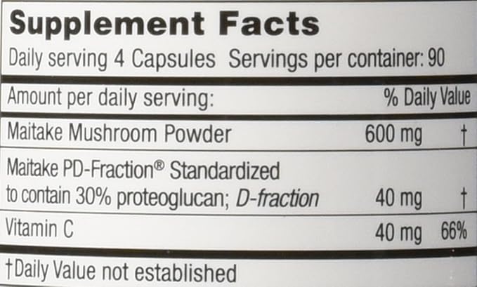 MUSHROOM WISDOM Maitake Mushroom Extract D-Fraction 360 Capsules