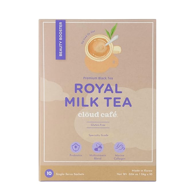 Collagen Infused Royal Milk Tea Instant Tea Powder - Probiotics for Digestive Health, Multivitamin Powder, & Marine Collagen Instant Tea (10 Sachets)