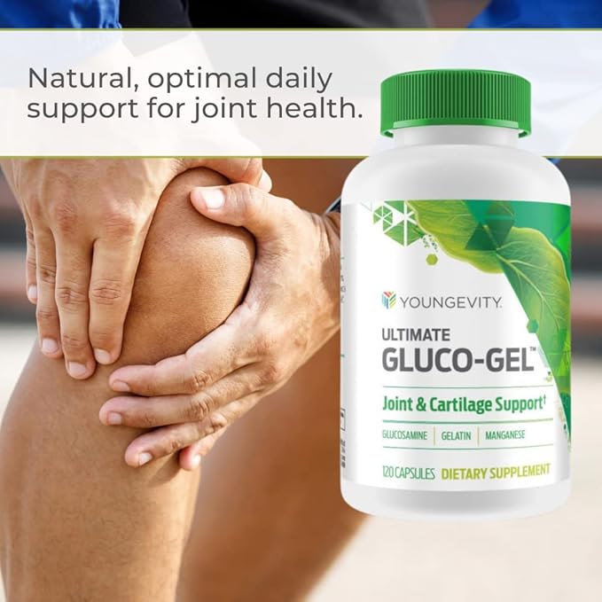 Youngevity Ultimate Gluco-Gel -for Joints, Tendons, Bones & Cartilage | Contains Glucosamine, Gelatin & Manganese | 120 Capsules | 4 Bottles