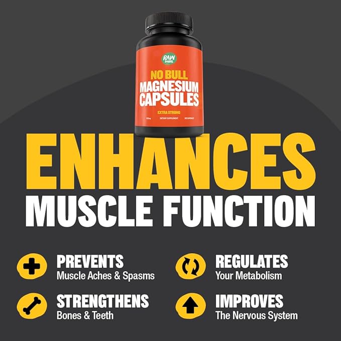 “No Bull” Magnesium Capsules, Unique Magnesium Citrate and Oxide Formula for Sleep and Relaxation, Magnesium Pills to Prevent Muscle Aches and Spasms, Magnesium Oxide Citrate, 500g