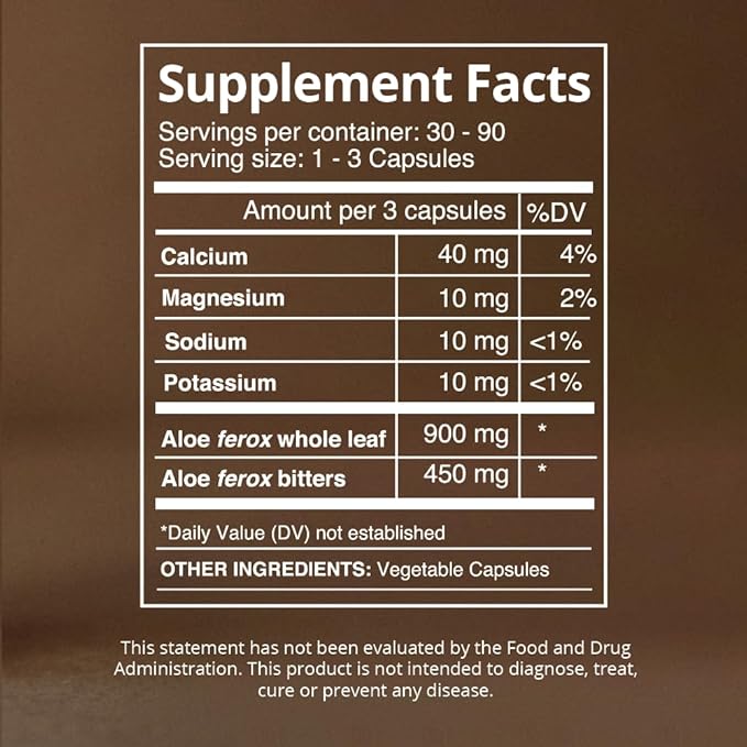 Cape Aloe Ferox Fiber Bitter 90 Capsules | Powerful 3-Day Cleanse | Potent 100% Organic Cleanse for Your Gut and Colon | Helps with Bloating, Gas, Constipation | Feel Lighter and More Engerized