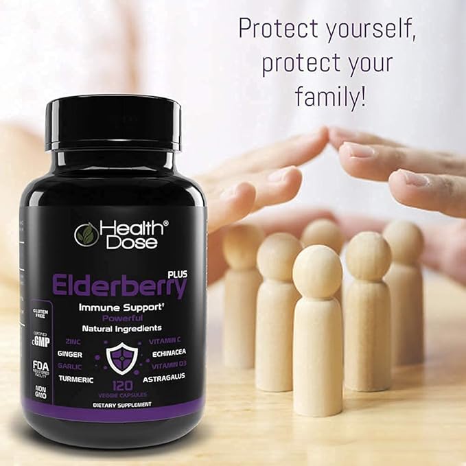Premium Immune Support Bundle by Health Dose, Omega 3 Fish Oil Triple Strength, Gluten-Free, Non-GMO, 120 Softgels + Elderberry Plus 11 in 1, Defense Immune Support Booster, 120 Chlorophyll Capsules.