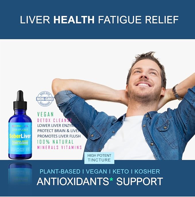 Sober Liver 2oz. Plant-Based Liver Cleanse and Detox Support + 100% Natural Hydration Liver Health Supplement Reishi Milk Thistle Rhodiola + Vegan 15 Herbals Fast Absorb Tincture Liquid