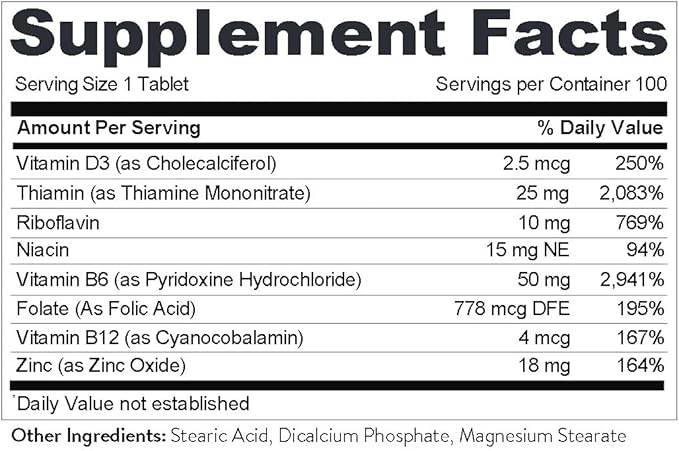 High B Complex Vitamins for Women with Riboflavin, Vitamin B2, B6, B12, B1, Vitamin B Complex Support Brain Health, Immune System, Hair, Skin & Nails Health, Bone, Joint & Energy Support - 100 Tablets